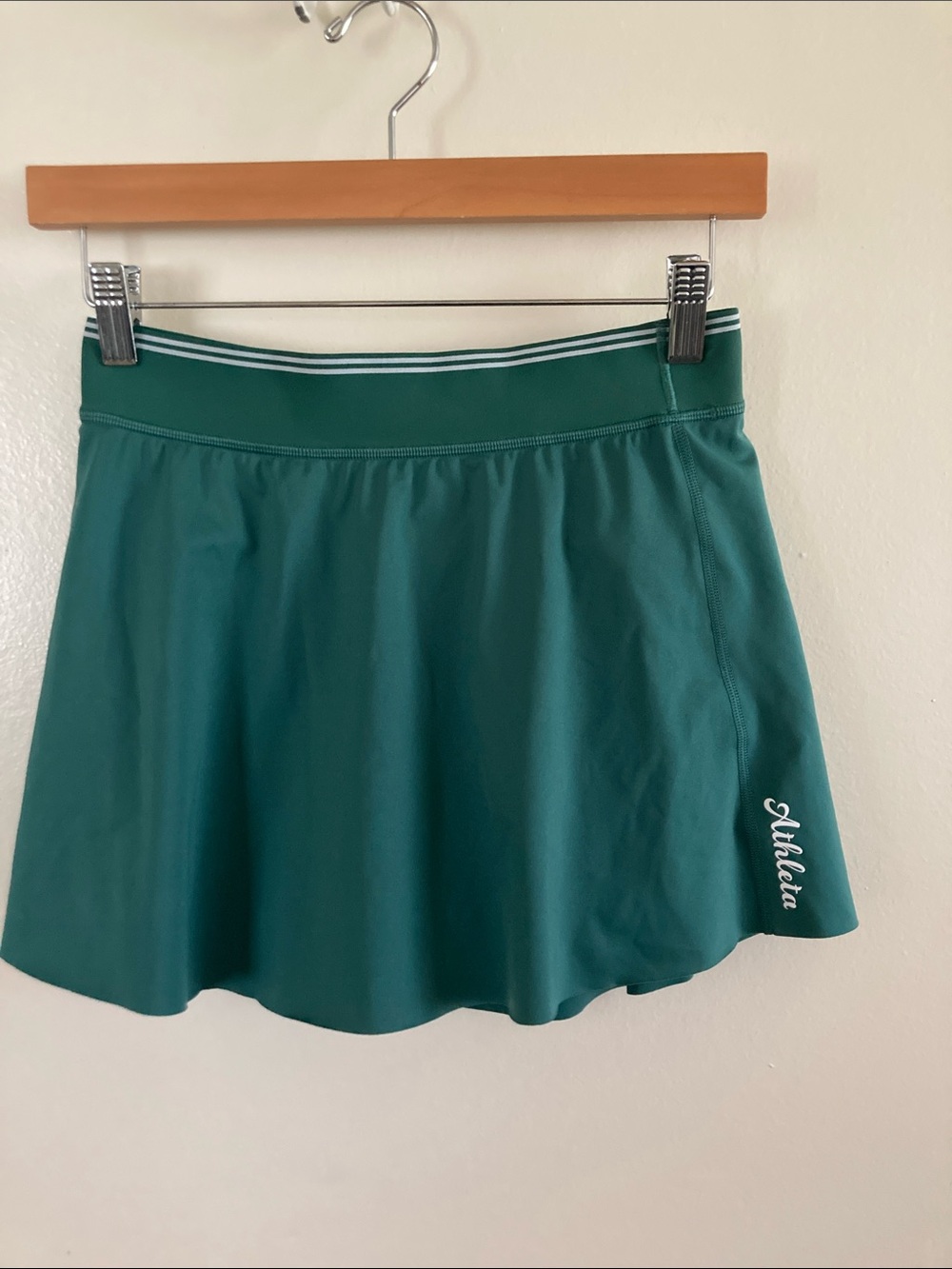 Athleta Emerald Green Skater Skirt with Striped Waistband